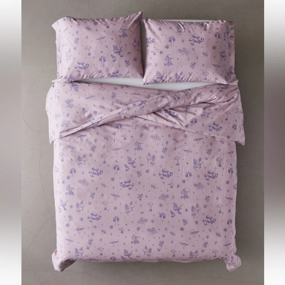 Urban Outfitters Pink and Purple Mushroom Print Duvet Cover